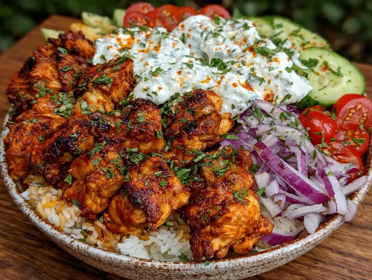 greek chicken souvlaki bowl preparation steps