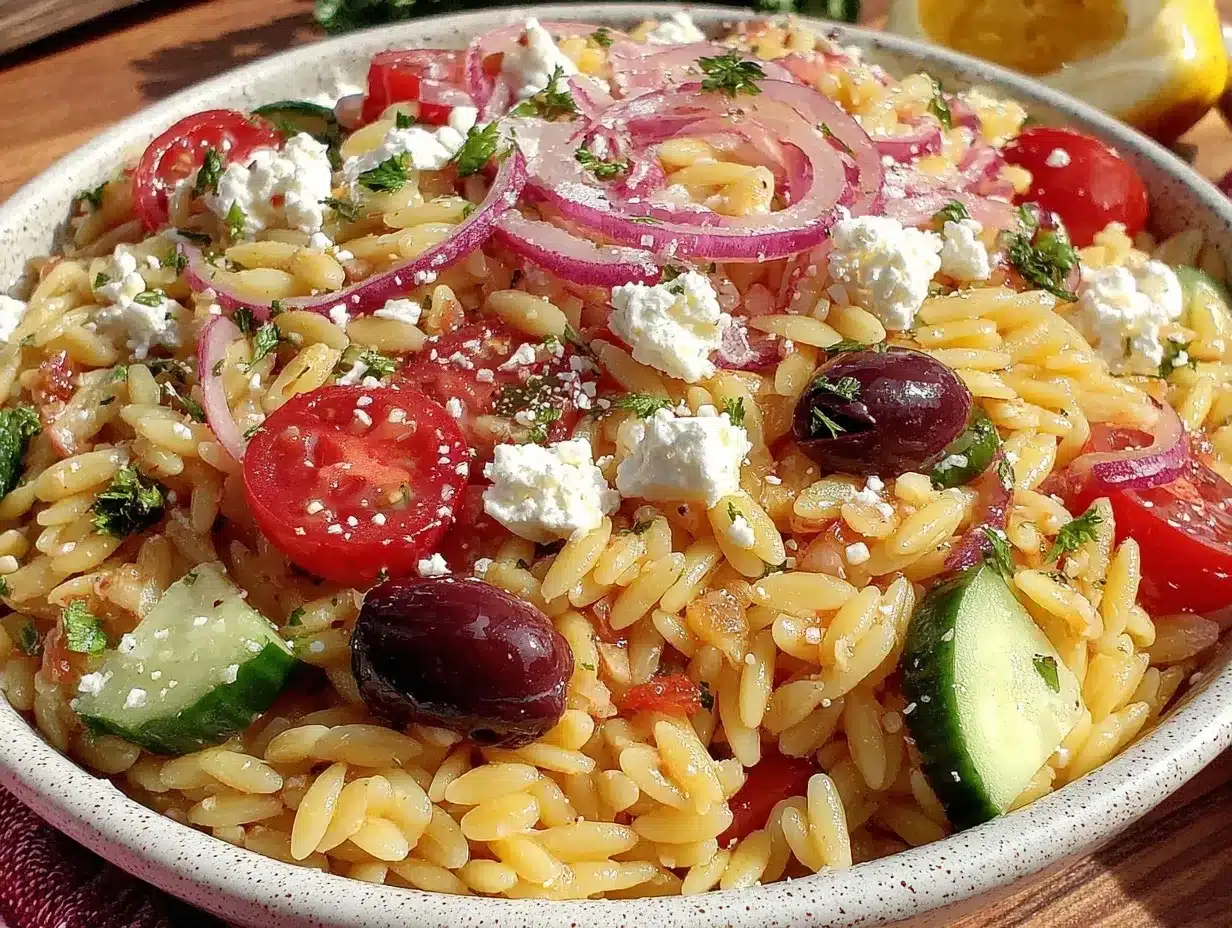 Greek orzo pasta salad preparation steps