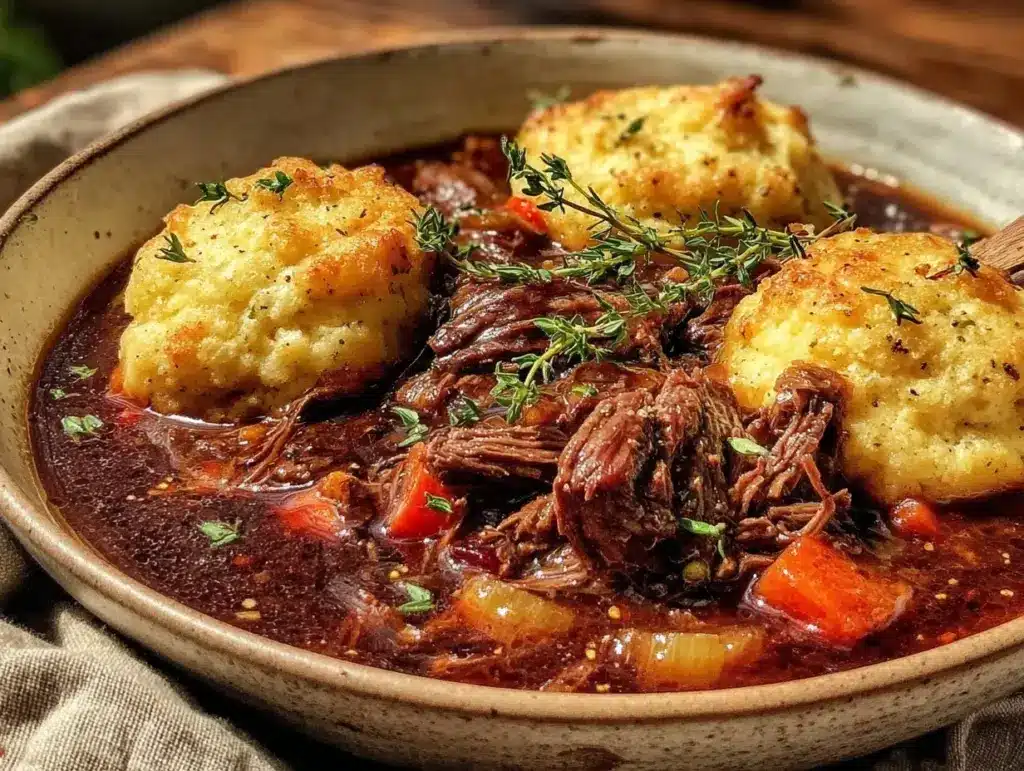 guinness beef stew with soda bread dumplings - featured image