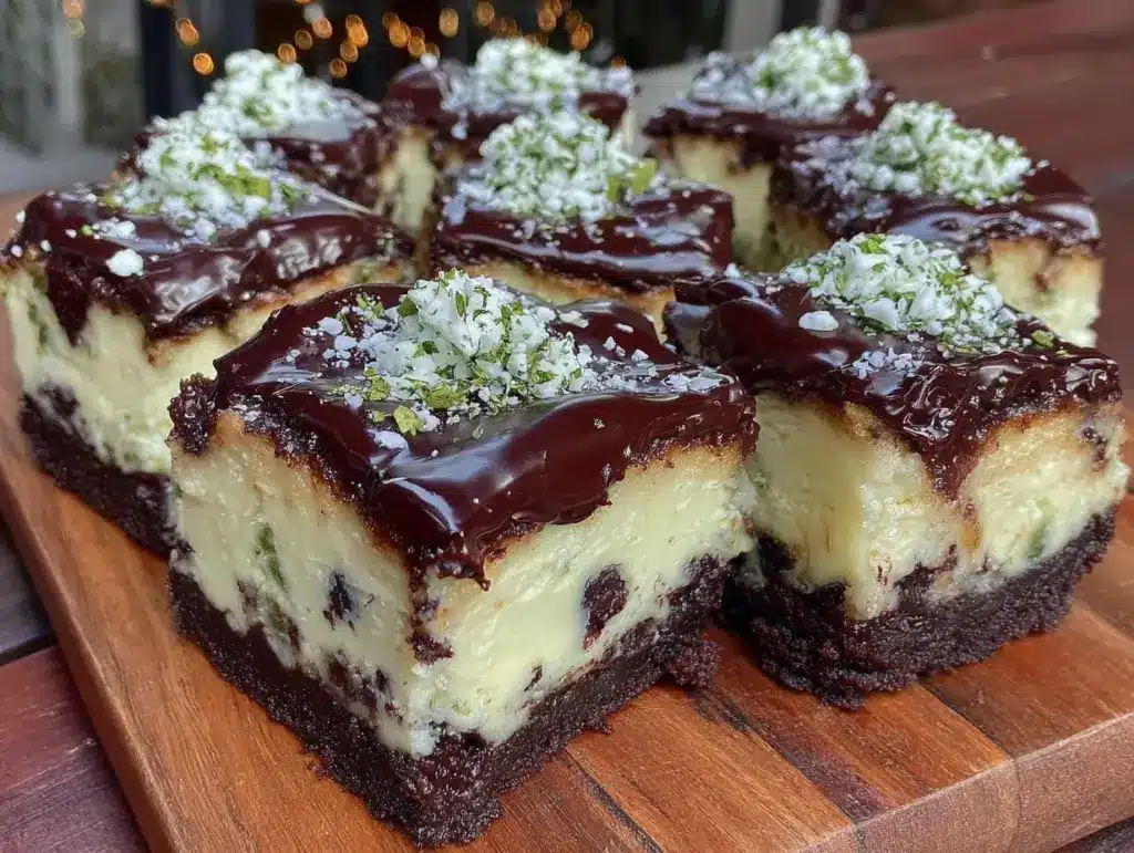 mint chip truffle cheesecake bars - featured image