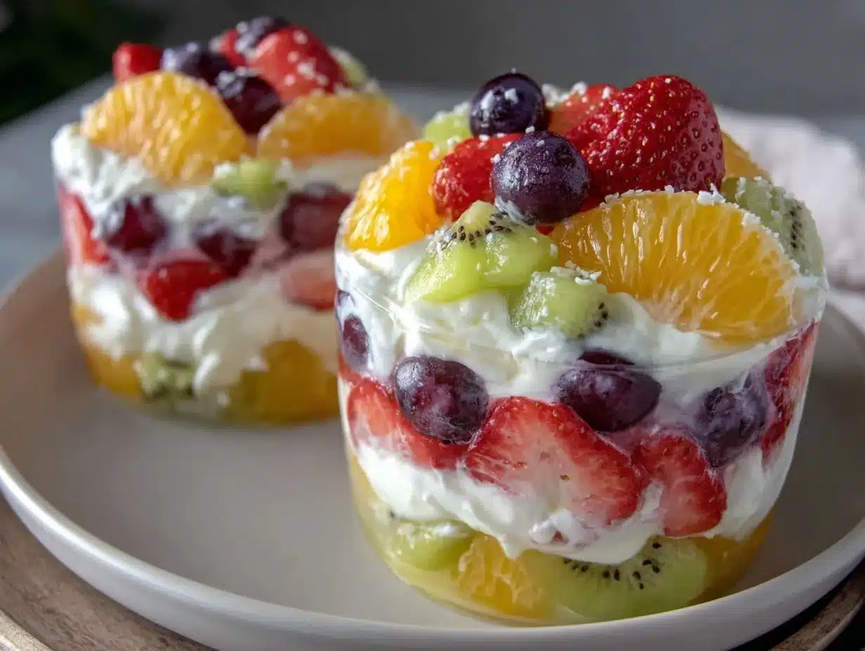 rainbow fruit stack cups preparation steps
