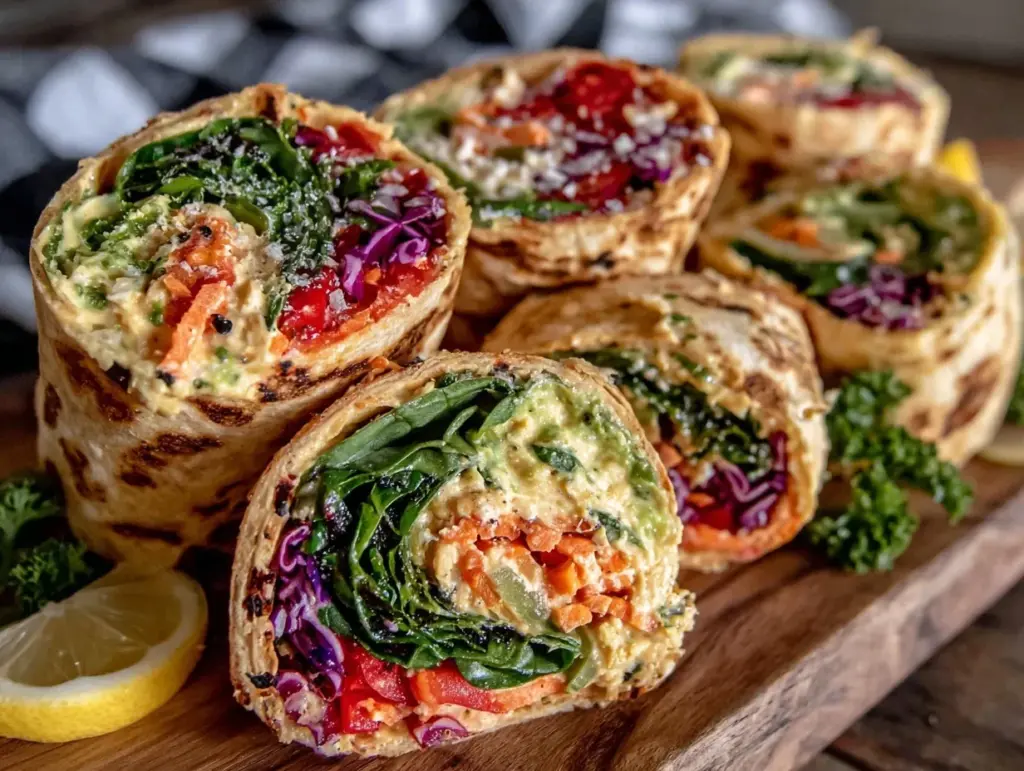 rainbow veggie hummus wraps - featured image