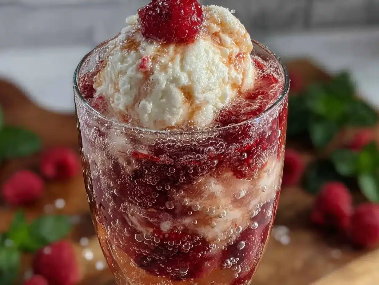raspberry prosecco float preparation steps