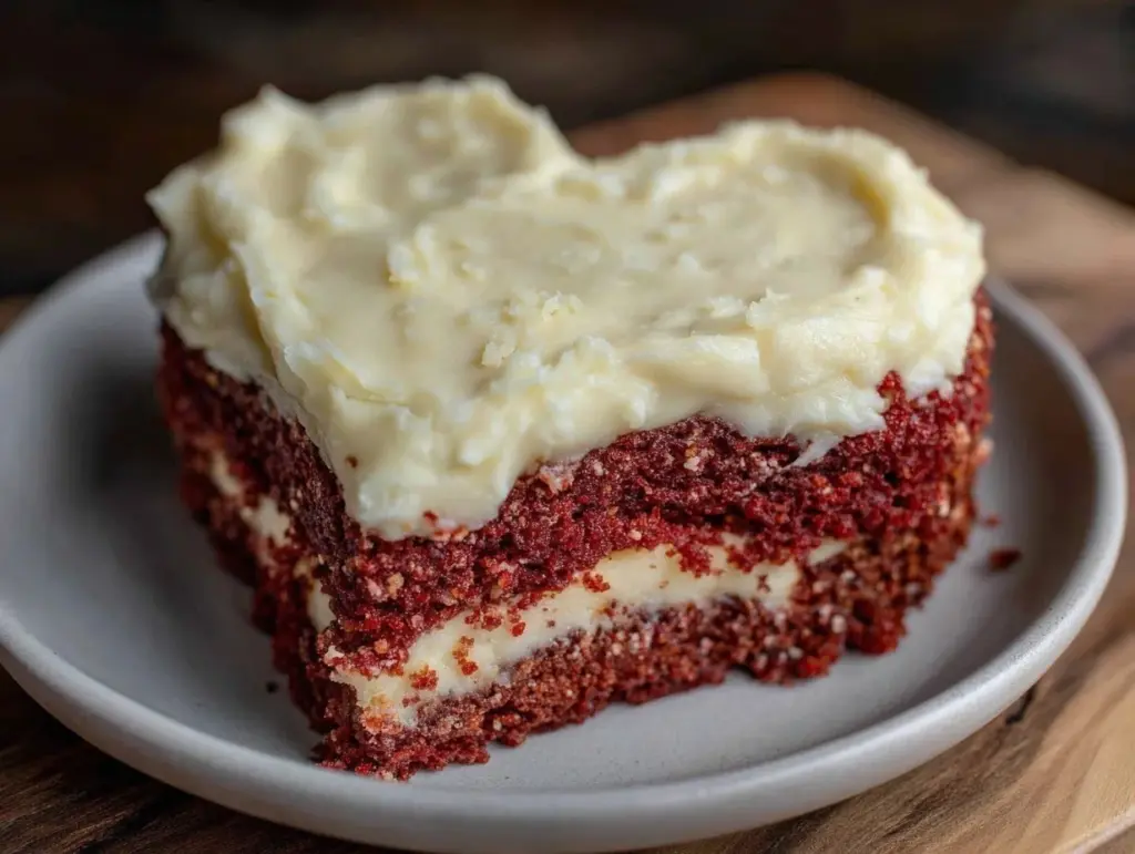 red velvet heart-shaped layer cake - featured image