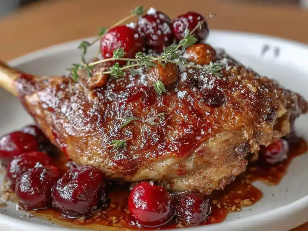 roasted goose with cherry sauce - featured image