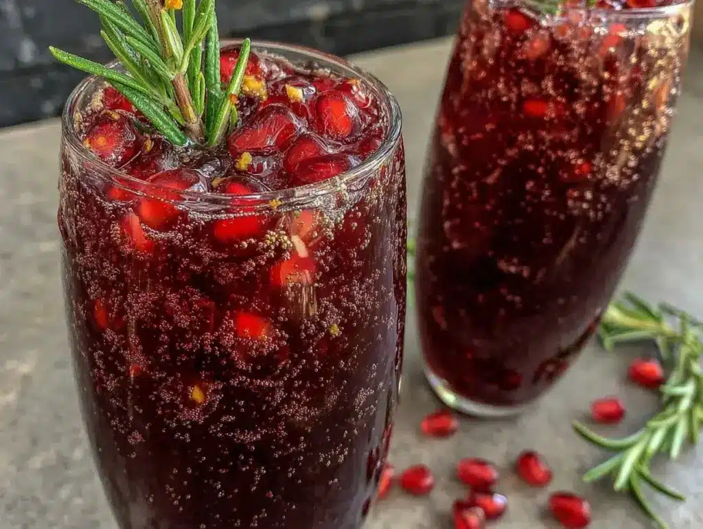 sparkling pomegranate rosemary mocktail - featured image