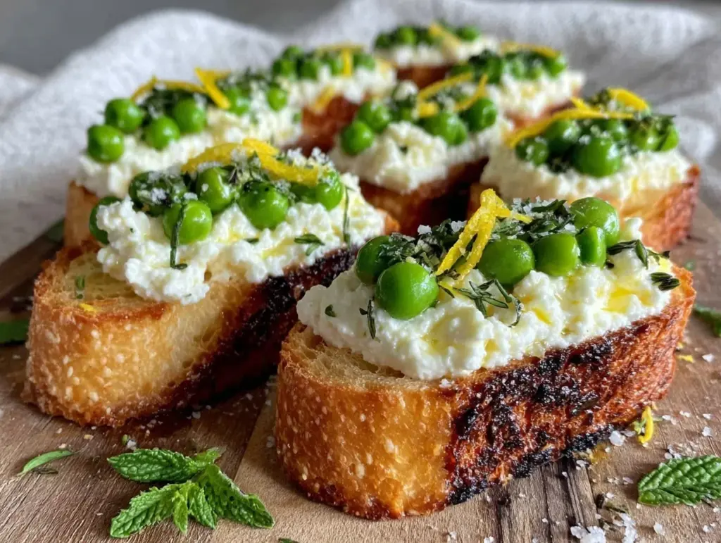 spring pea crostini with ricotta - featured image