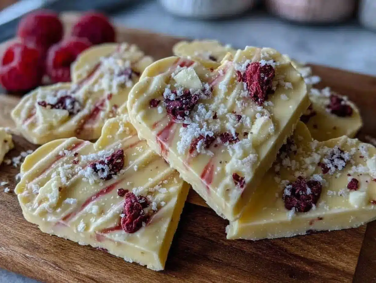 valentines heart shaped white chocolate bark preparation steps
