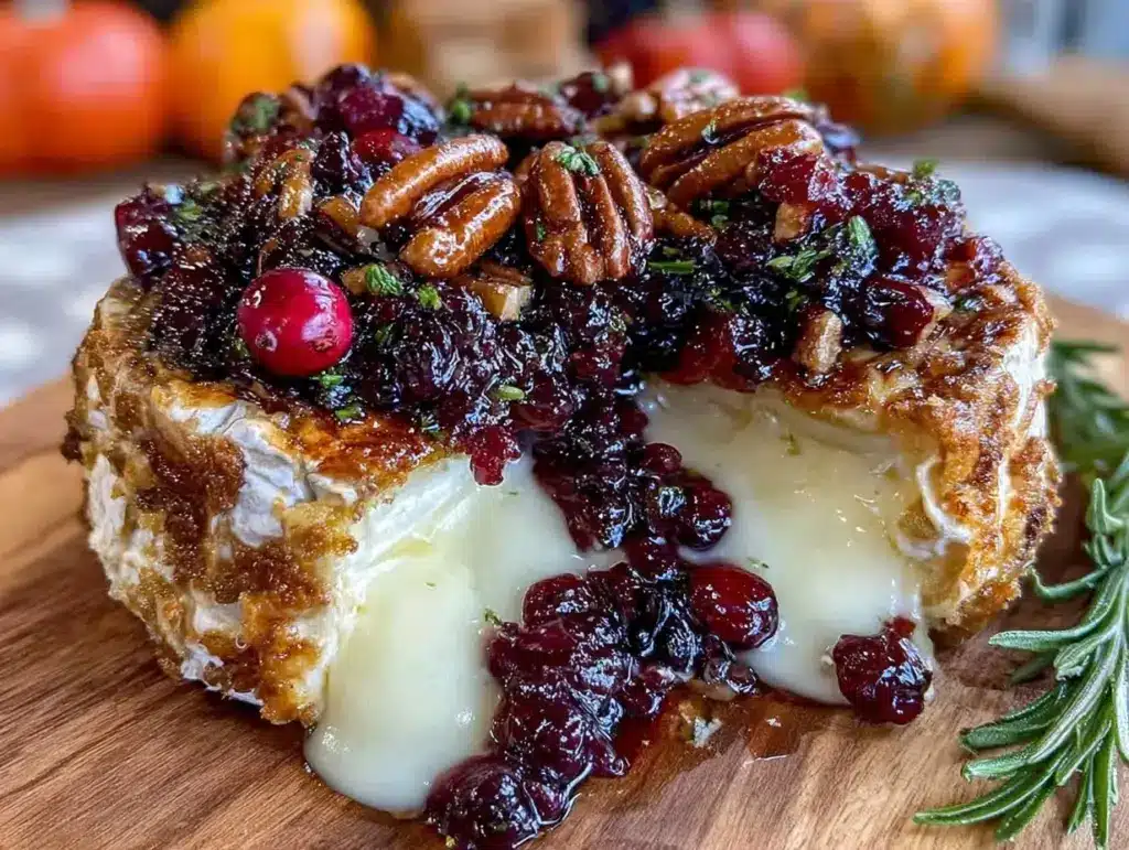 baked brie with cranberries and pecans - featured image