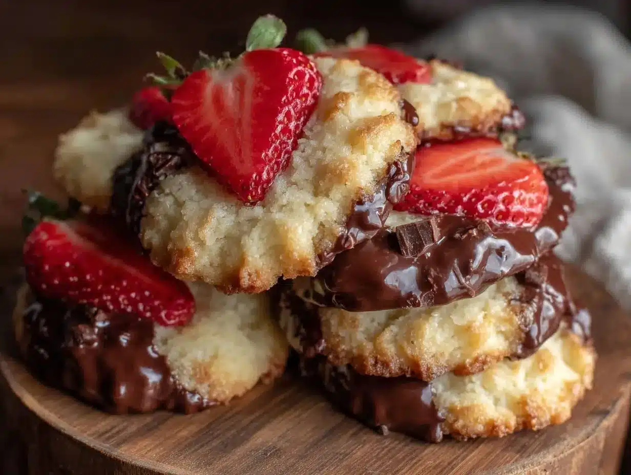chocolate-dipped strawberry shortbread cookies preparation steps
