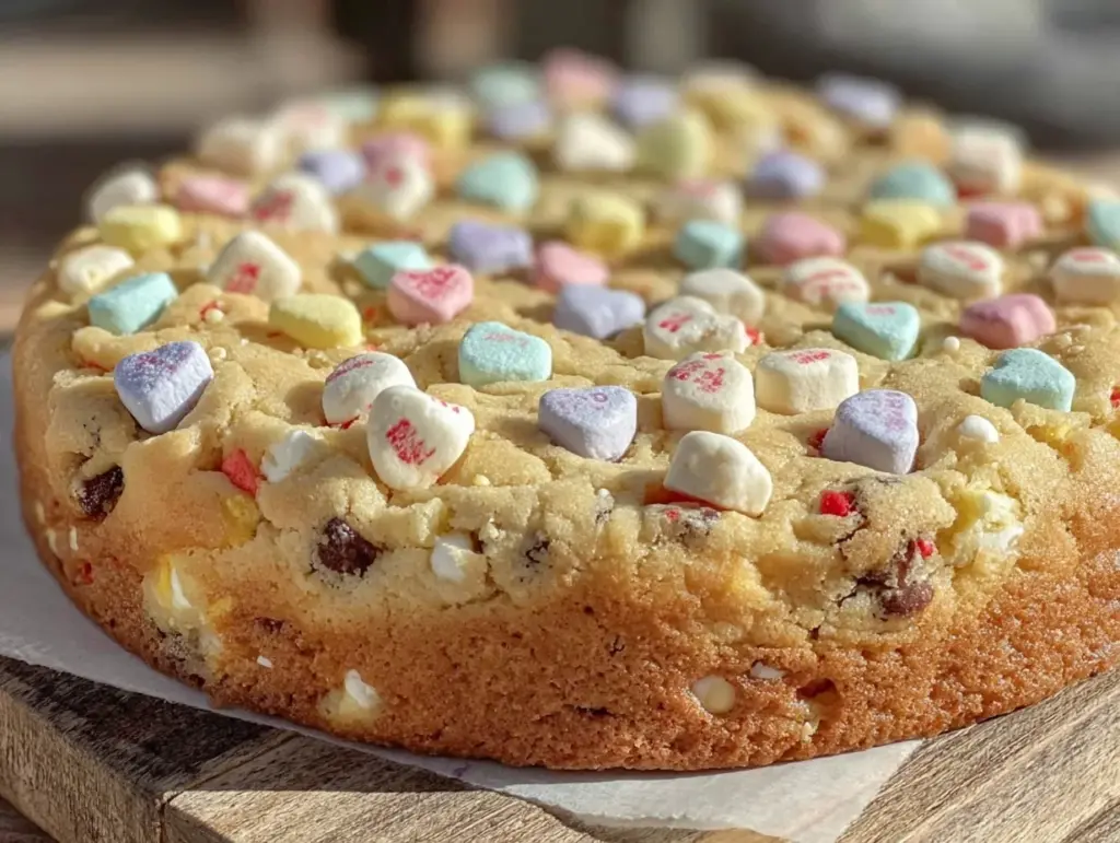 cozy conversation heart cookie cake - featured image