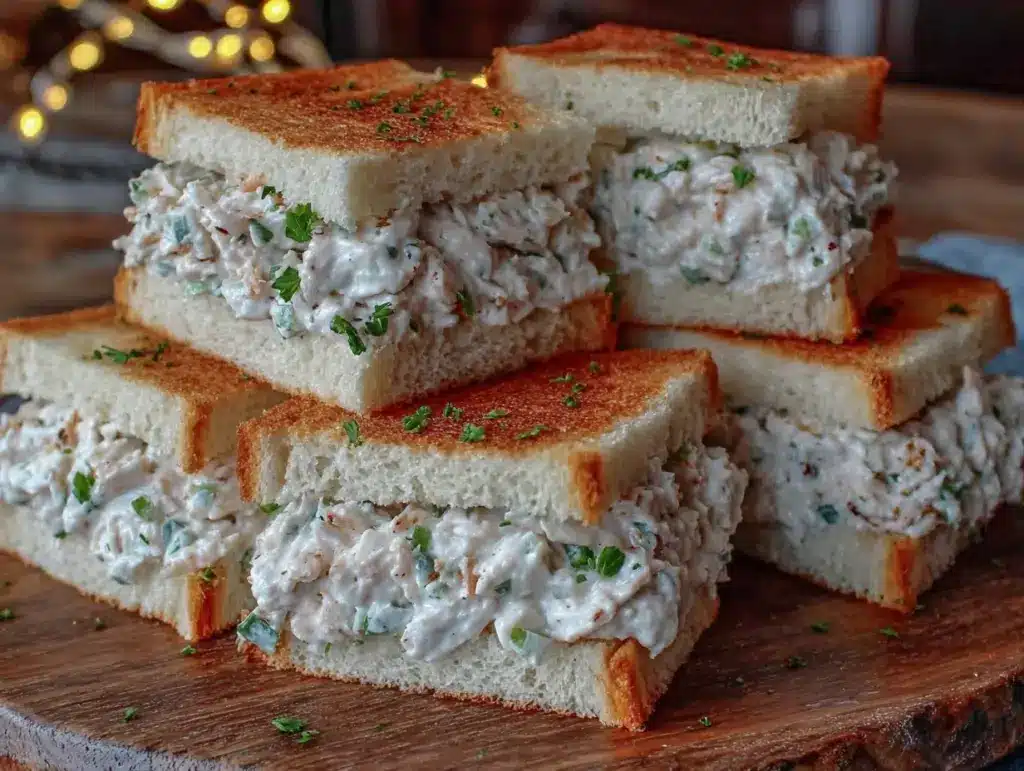 creamy chicken salad tea sandwiches - featured image
