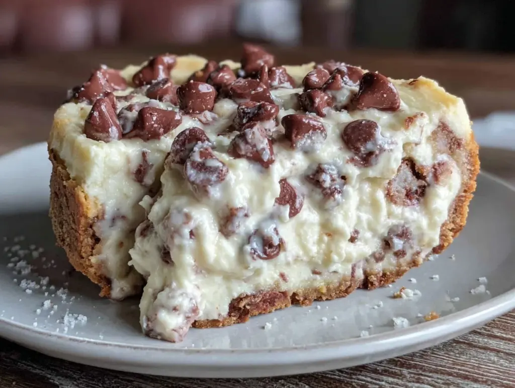 creamy chocolate chip cookie dough cheesecake - featured image