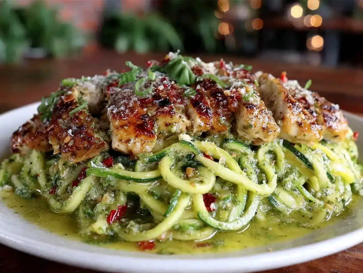 creamy pesto chicken zucchini noodles preparation steps