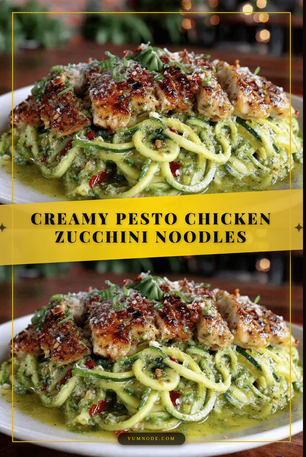 creamy pesto chicken zucchini noodles recipe