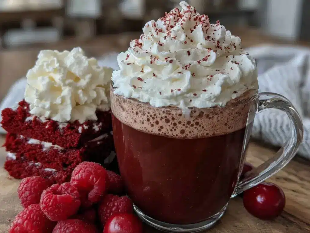 creamy red velvet hot chocolate - featured image