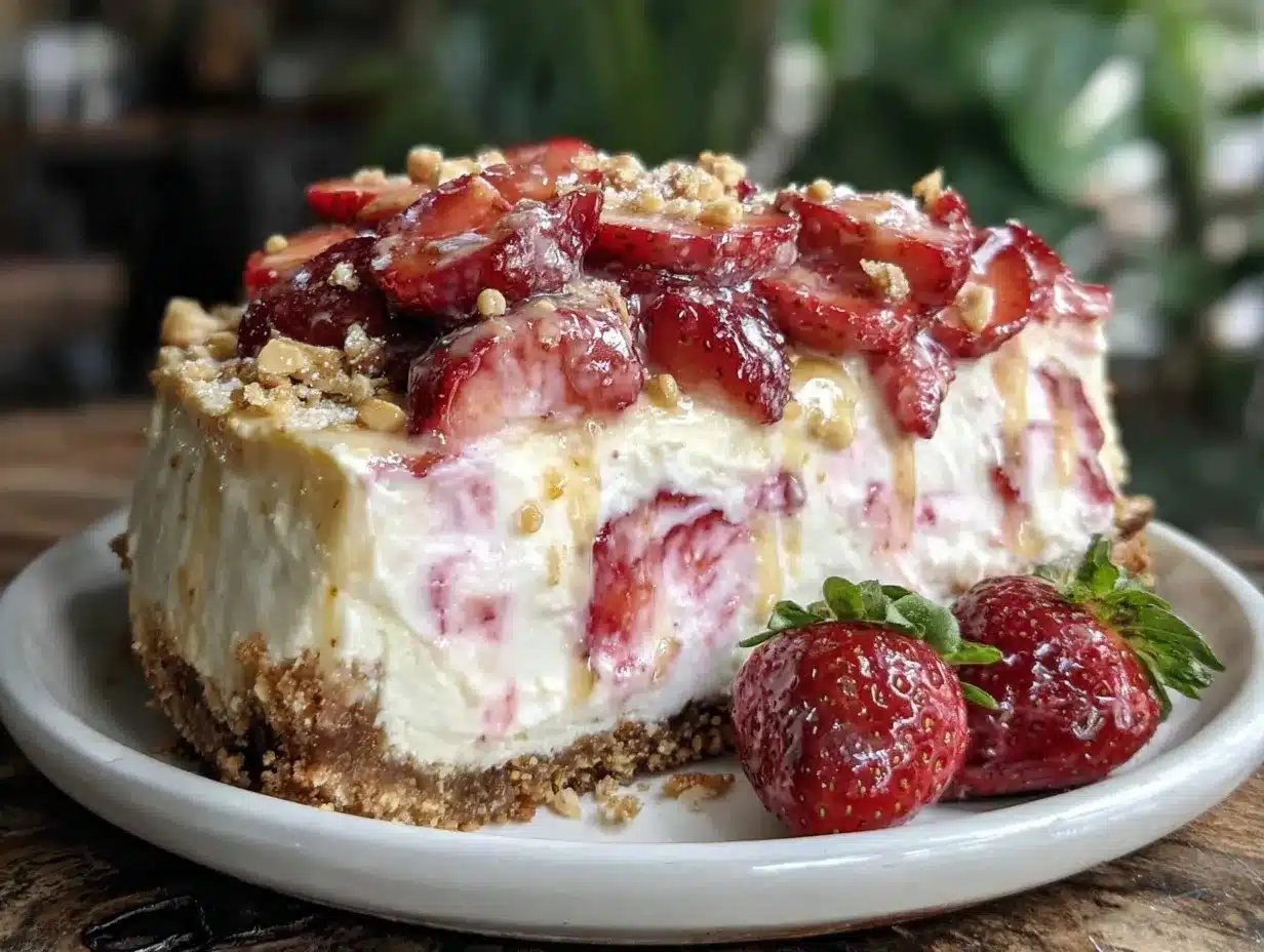 creamy strawberry crunch cheesecake preparation steps