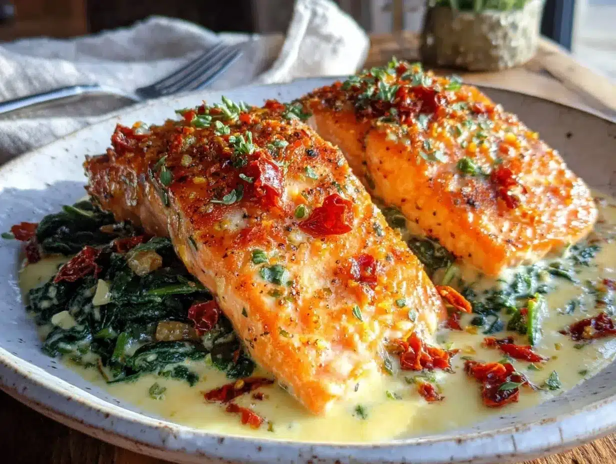 creamy tuscan salmon preparation steps