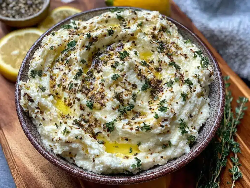 creamy whipped feta dip with zaatar - featured image