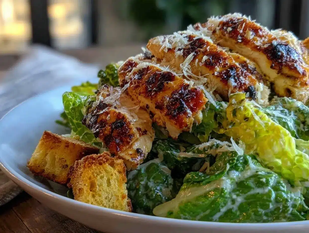 crispy grilled chicken Caesar salad preparation steps