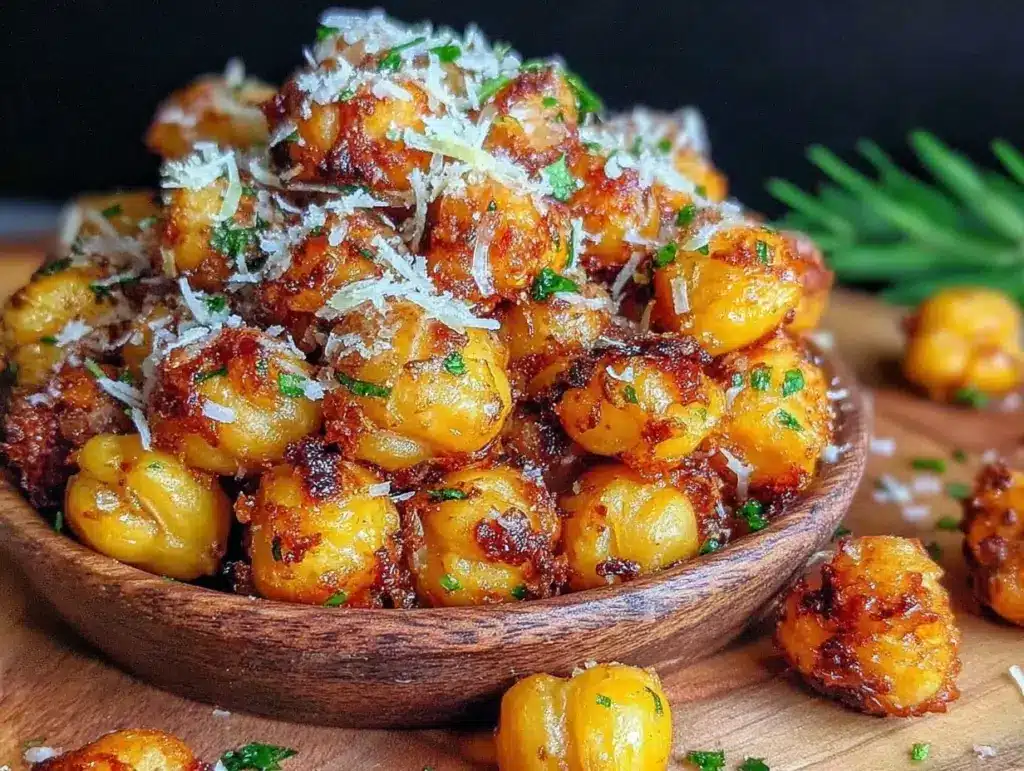 crispy parmesan garlic roasted chickpeas - featured image