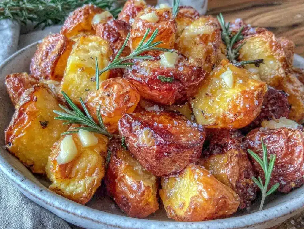 crispy rosemary garlic roasted potatoes - featured image