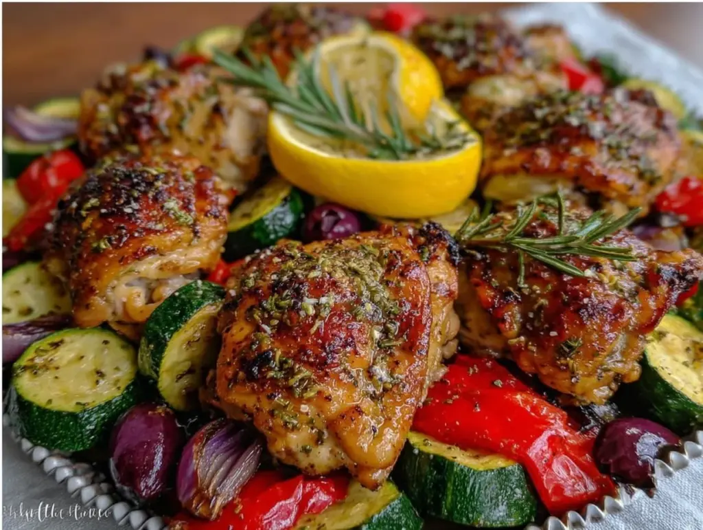crispy sheet pan mediterranean chicken - featured image