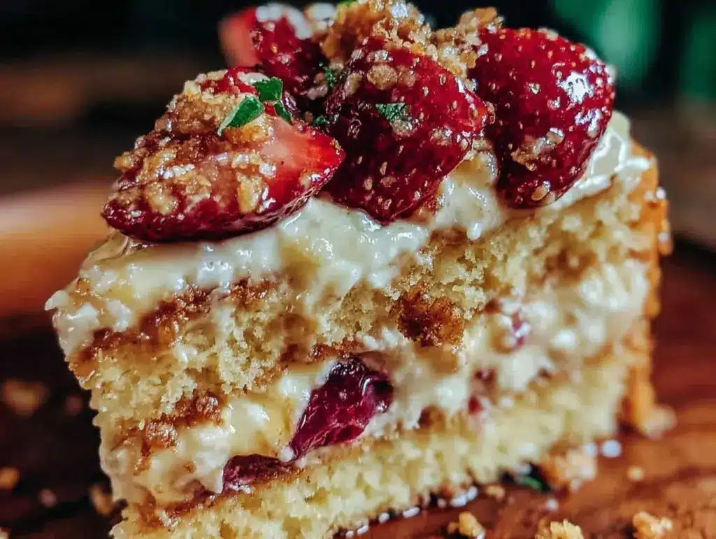 crispy strawberry crunch cake - featured image