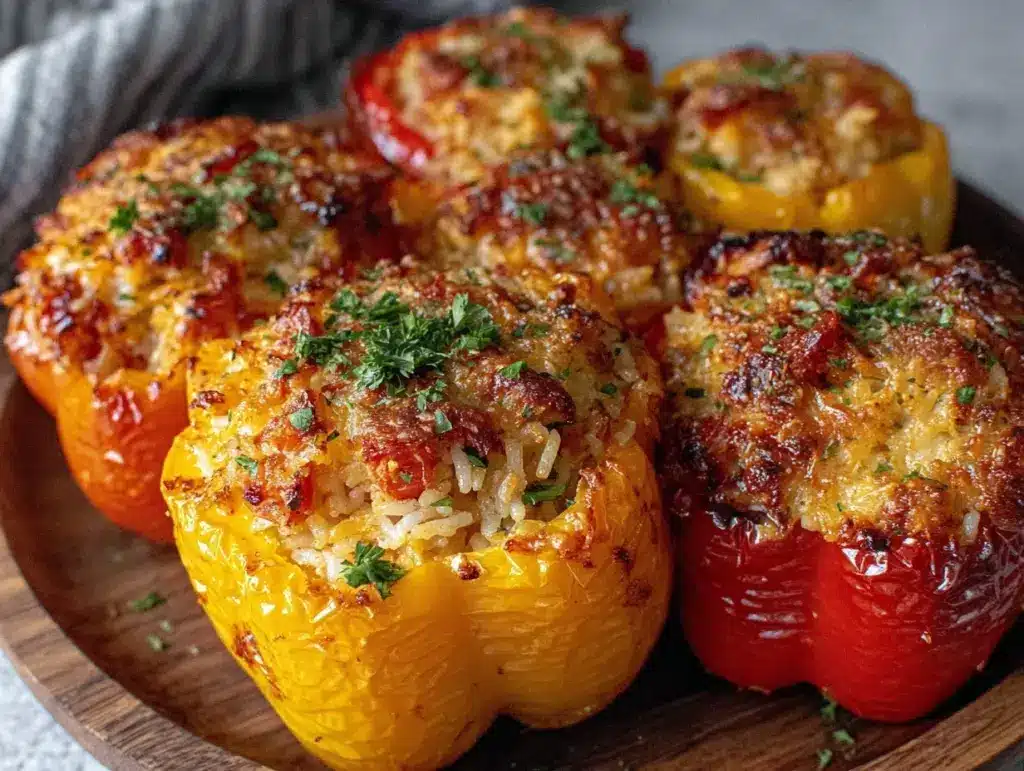 easy cheesy stuffed bell peppers with rice - featured image