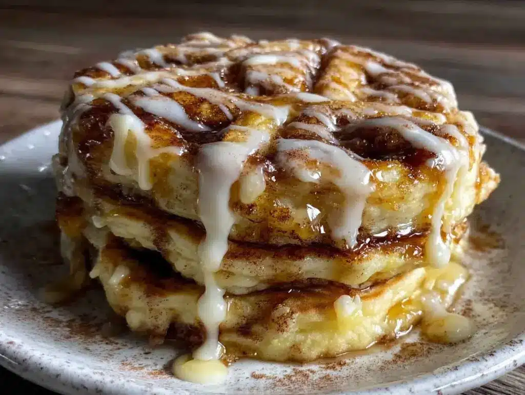 fluffy cinnamon roll pancakes - featured image