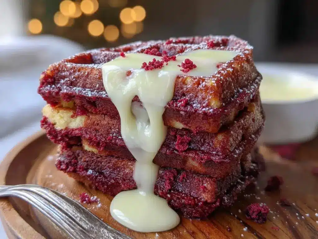 fluffy red velvet waffles - featured image