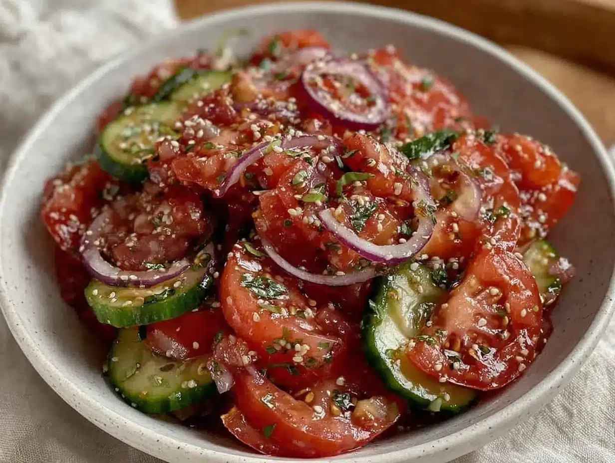fresh cucumber tomato salad preparation steps