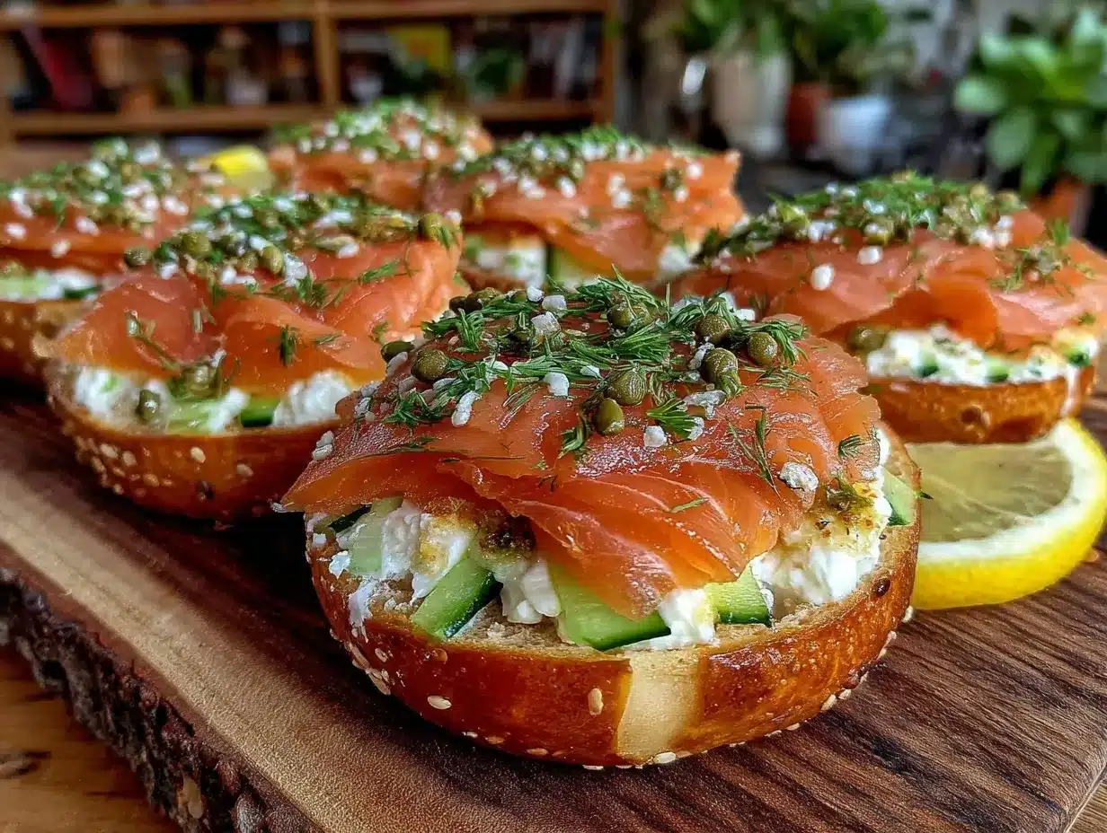 fresh smoked salmon bagel board preparation steps