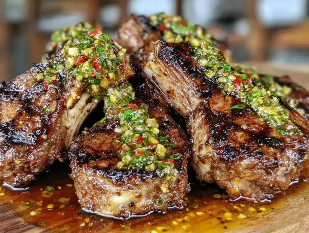 grilled lamb chops with fresh mint chimichurri - featured image