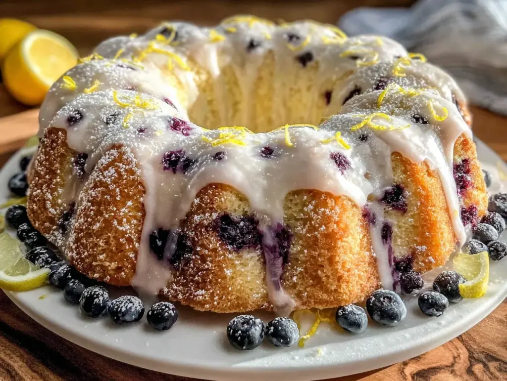 moist lemon blueberry bundt cake - featured image