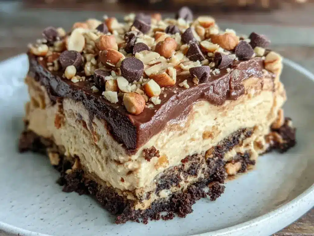 no bake peanut butter chocolate lasagna - featured image