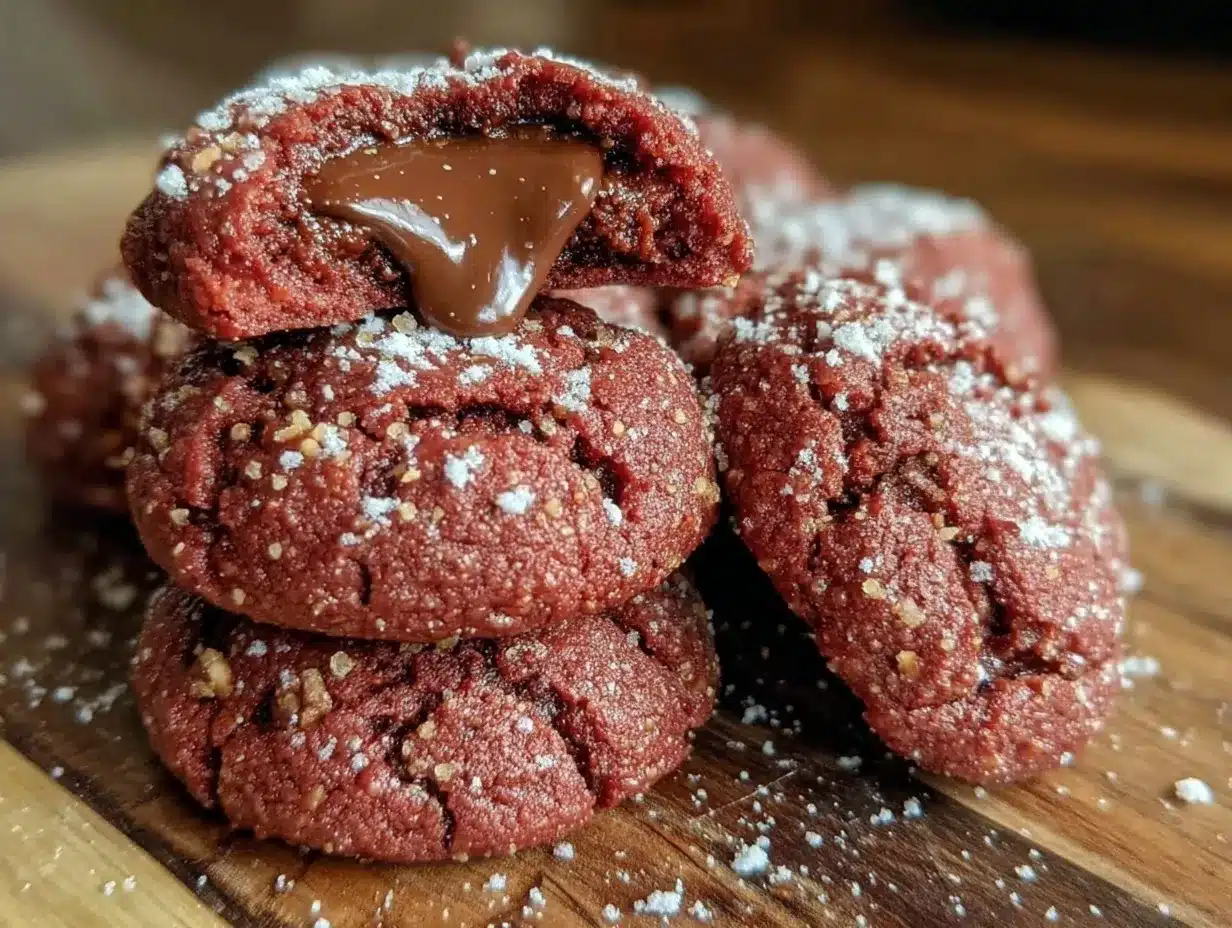Nutella-stuffed red velvet cookies preparation steps