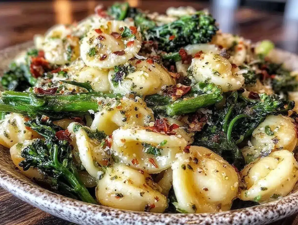 orecchiette with broccoli rabe and garlic preparation steps