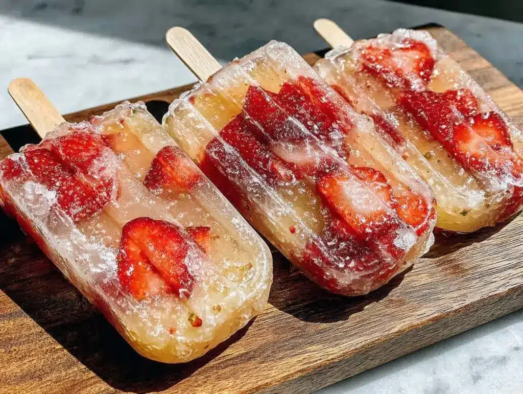 strawberry prosecco popsicles - featured image
