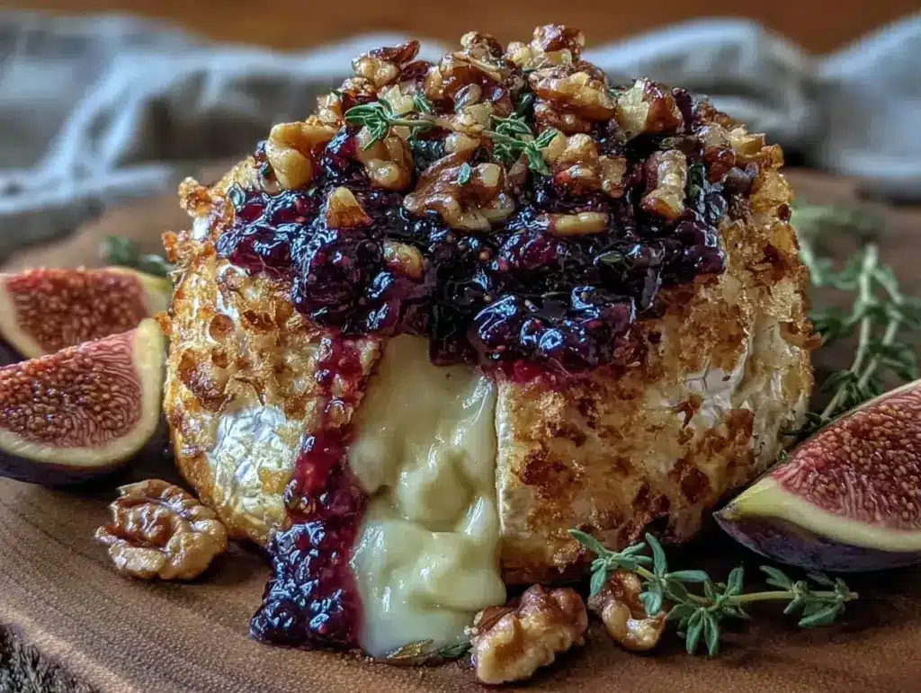 baked brie with fig jam and walnuts - featured image