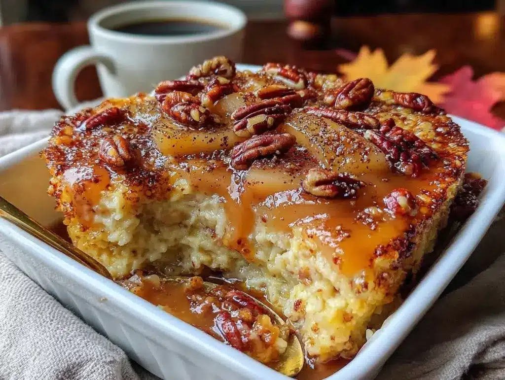 baked oatmeal with brown butter pears and pecans - featured image