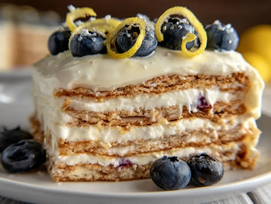 blueberry lemon icebox cake - featured image
