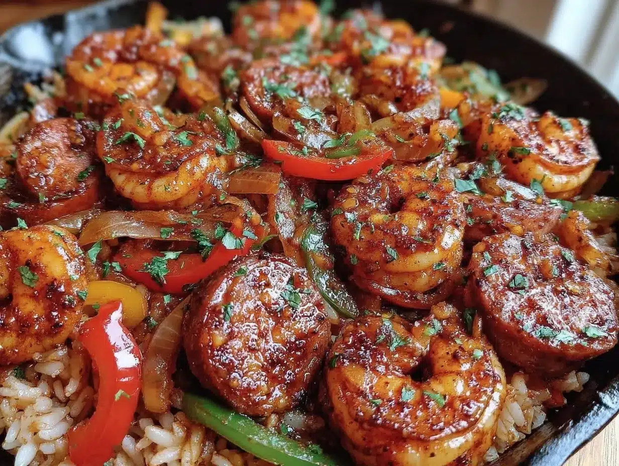 Cajun shrimp and sausage skillet preparation steps