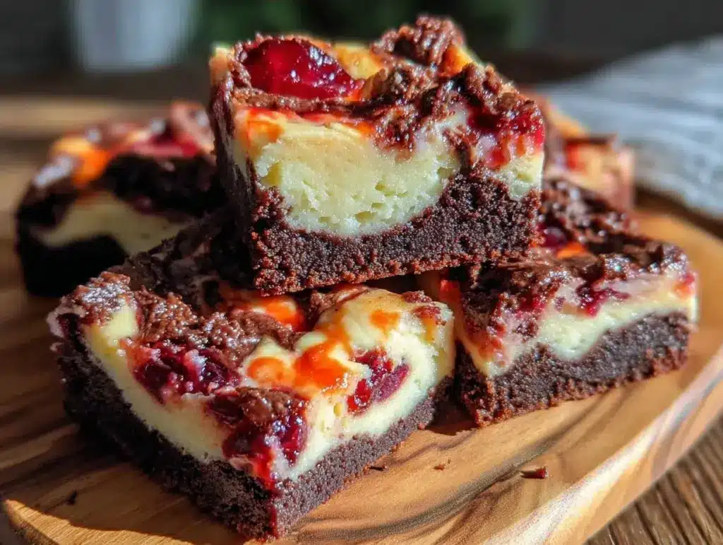 cherry vanilla cheesecake swirl brownies - featured image