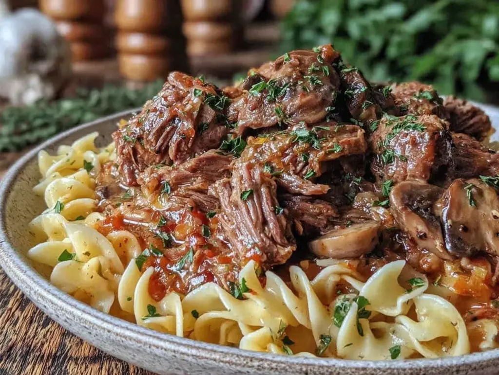cozy crockpot beef stroganoff - featured image