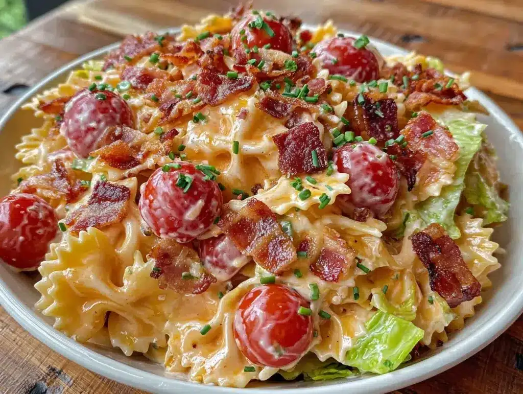 creamy blt bacon ranch pasta salad - featured image