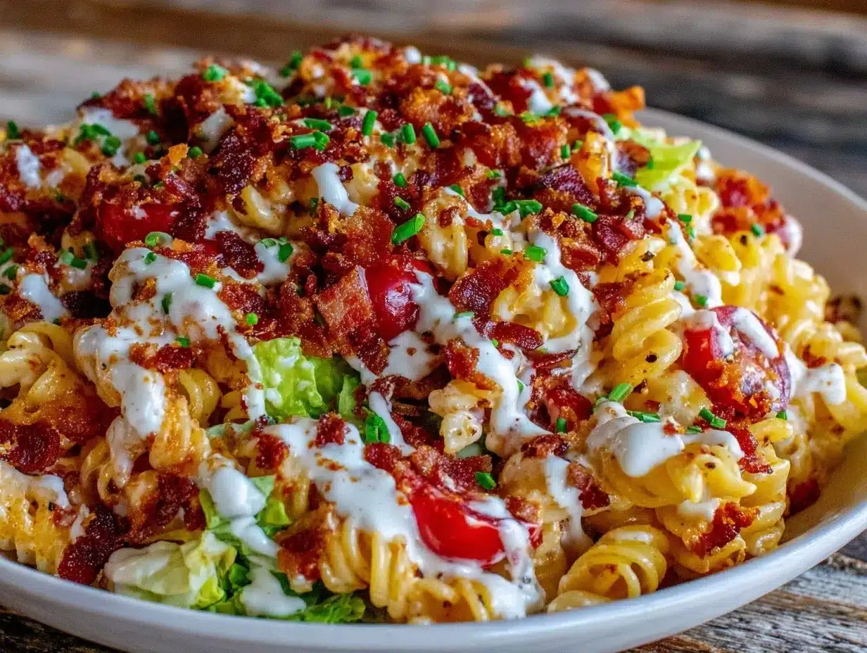 creamy blt bacon ranch pasta salad preparation steps