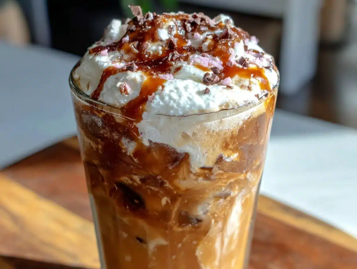 creamy cherry vanilla cold foam iced coffee preparation steps