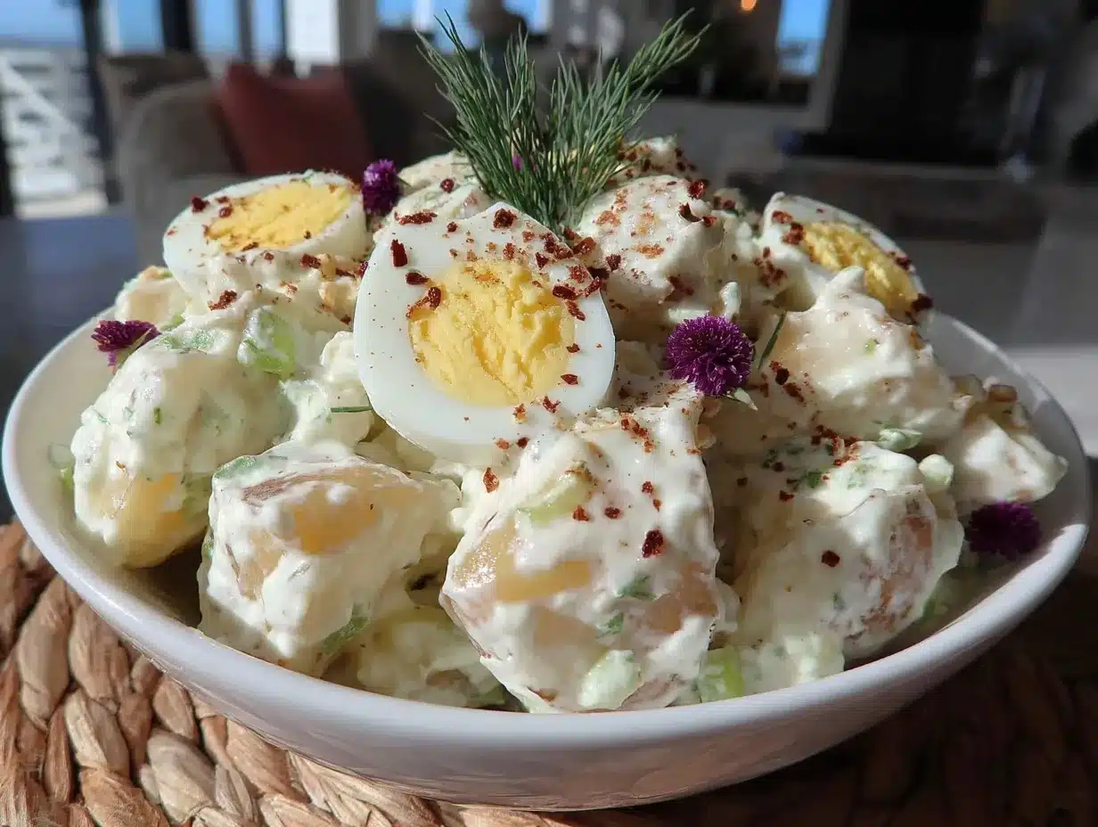 creamy classic potato salad with dill and eggs preparation steps