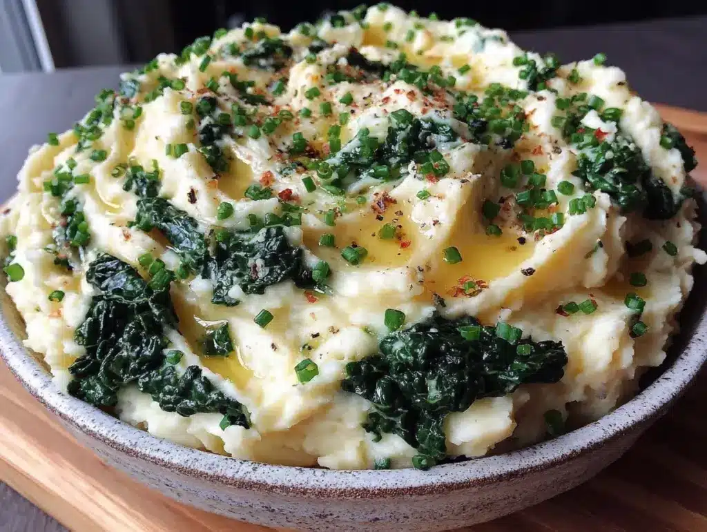 creamy colcannon mashed potatoes with kale - featured image